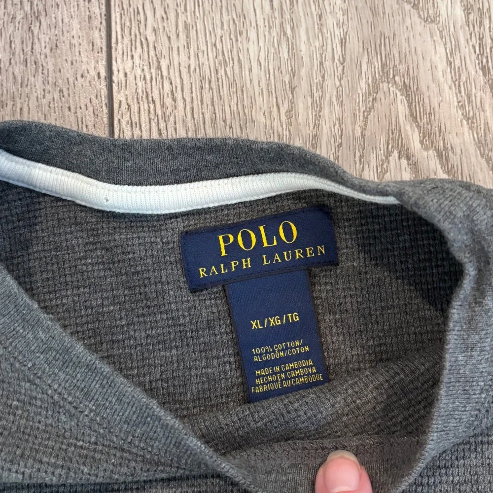 Polo Ralph Lauren Thermal Shirt Mens XL Gray Waffle Knit Long Sleeve Pony Logo
